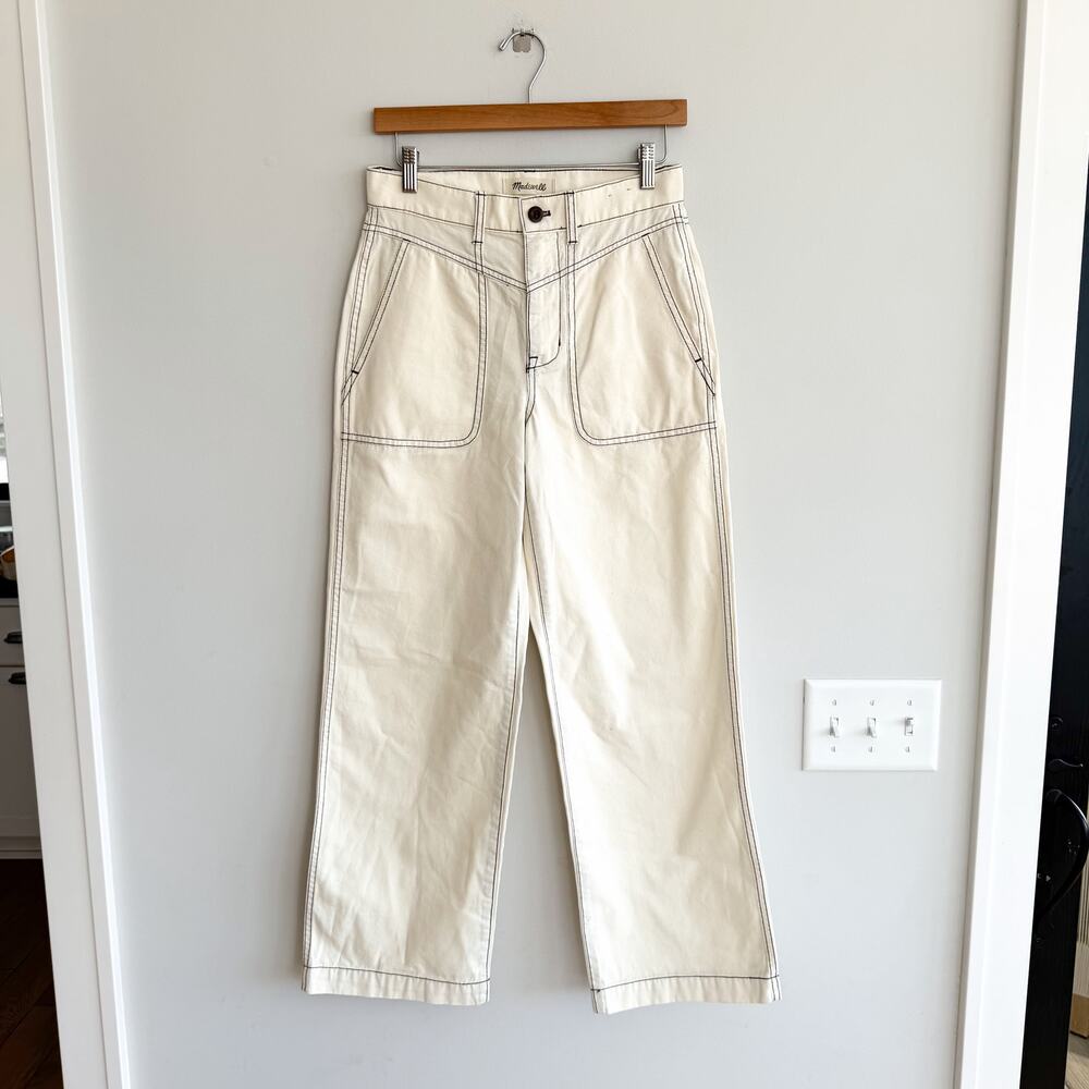Madewell Ivory Wide-Leg Jeans with Contrast Stitching